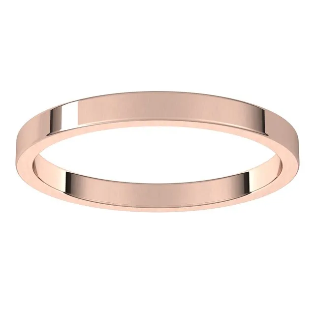 10K Rose Gold Flat Wedding Band, 2 mm Wide