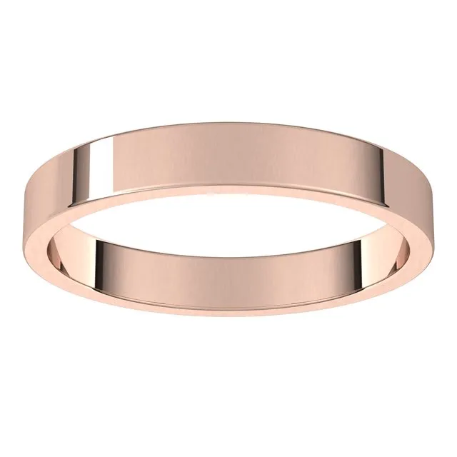 10K Rose Gold Flat Wedding Band, 3 mm Wide
