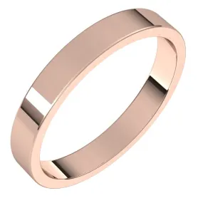 10K Rose Gold Flat Wedding Band, 3 mm Wide