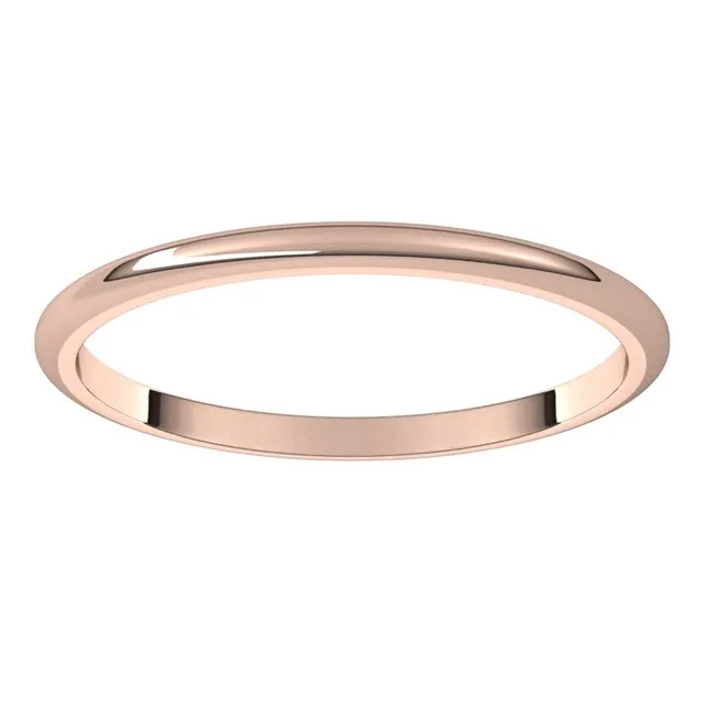 10K Rose Gold Half Round Wedding Band, 1.5 mm Wide