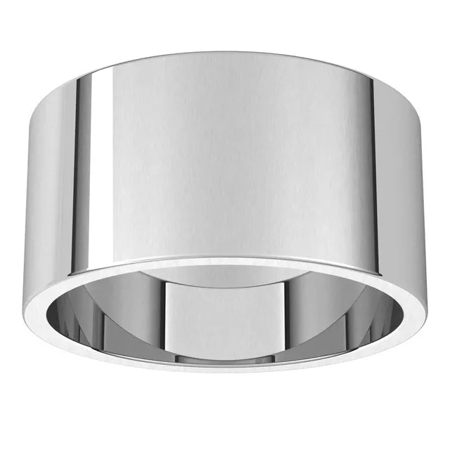 10K White Gold Flat Wedding Band, 10 mm Wide