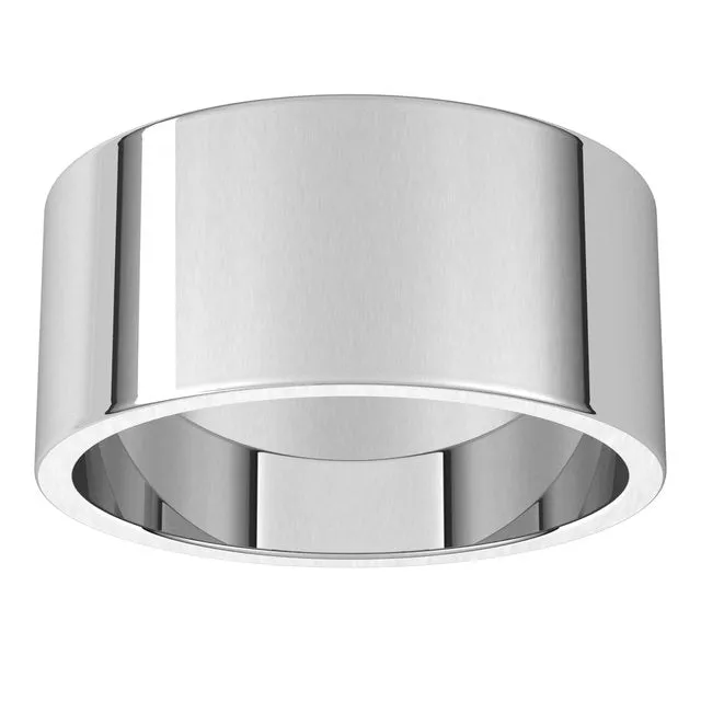 10K White Gold Flat Wedding Band, 9 mm Wide