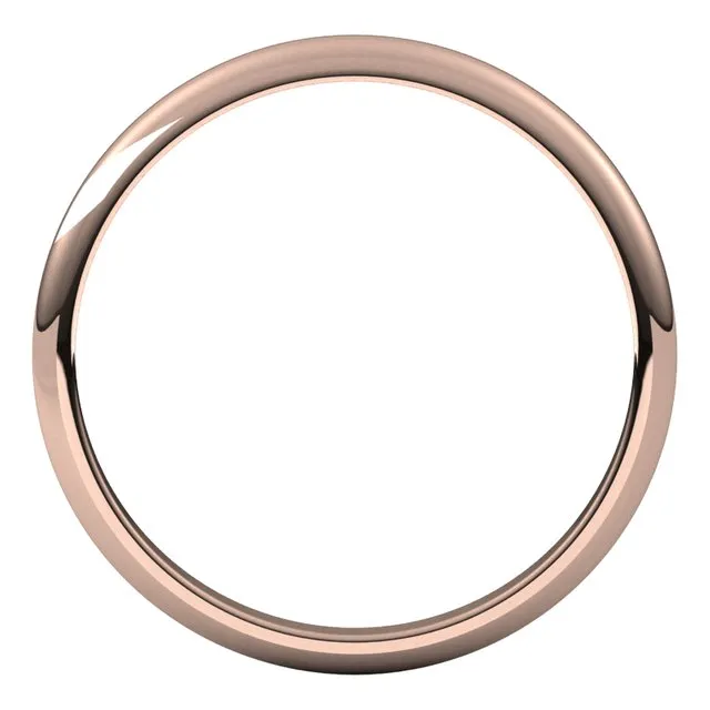 14K Rose Gold Half Round Wedding Band, 2 mm Wide