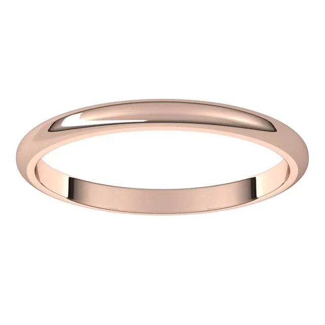 14K Rose Gold Half Round Wedding Band, 2 mm Wide