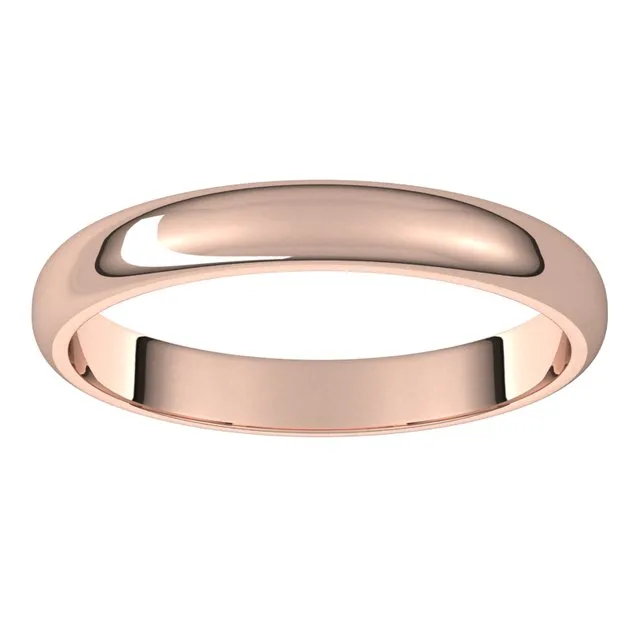 14K Rose Gold Half Round Wedding Band, 3 mm Wide