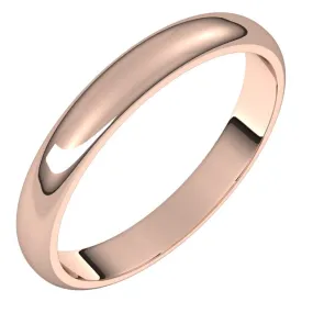 14K Rose Gold Half Round Wedding Band, 3 mm Wide