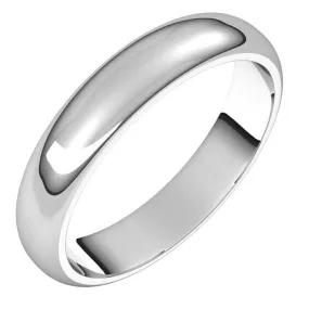 14K White Gold Half Round Wedding Band, 4 mm Wide