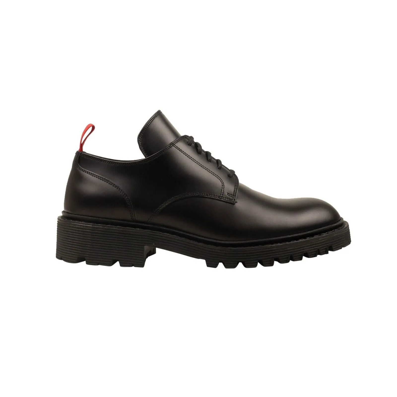 424 ON FAIRFAX Black Leather Red Tab Derby Shoes