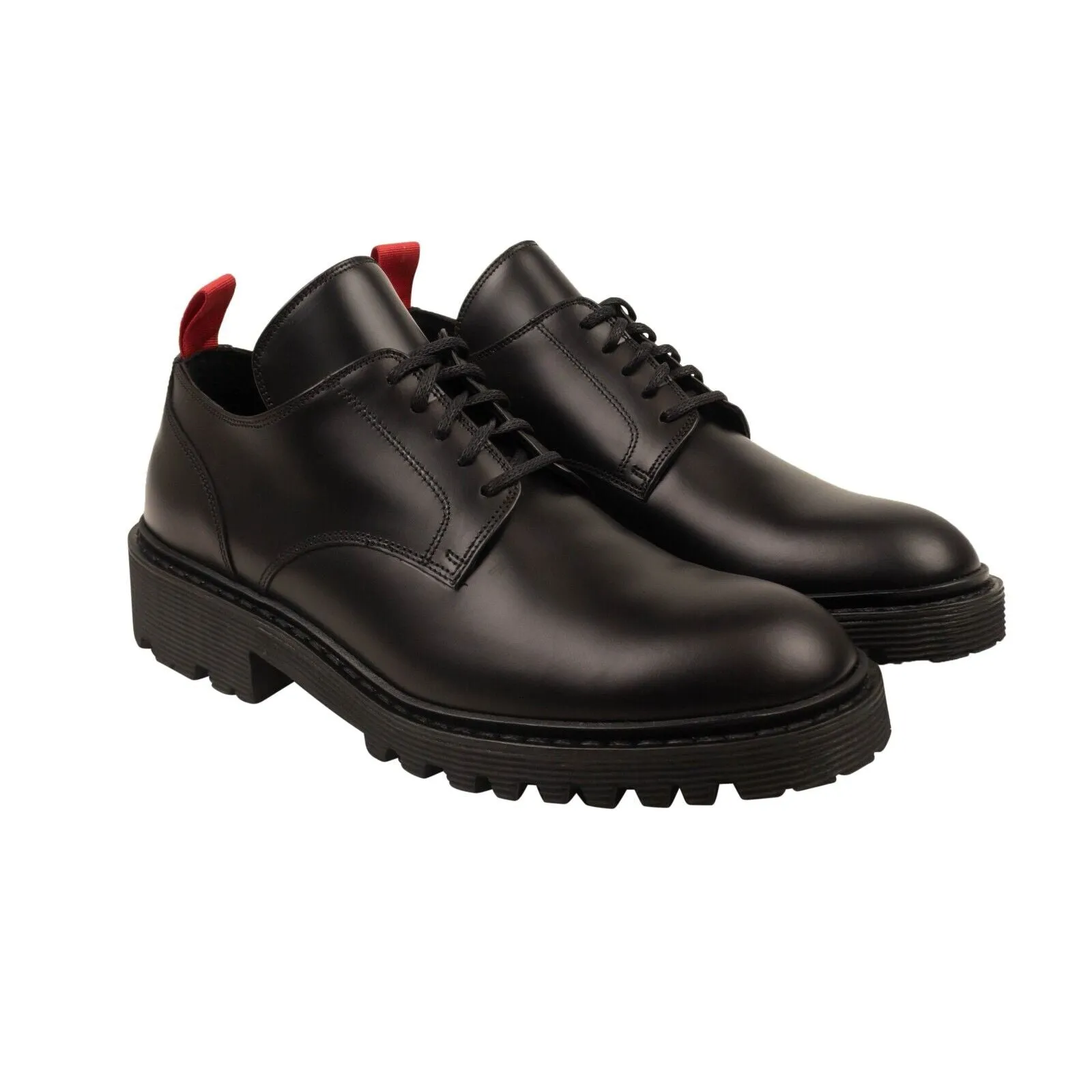424 ON FAIRFAX Black Leather Red Tab Derby Shoes