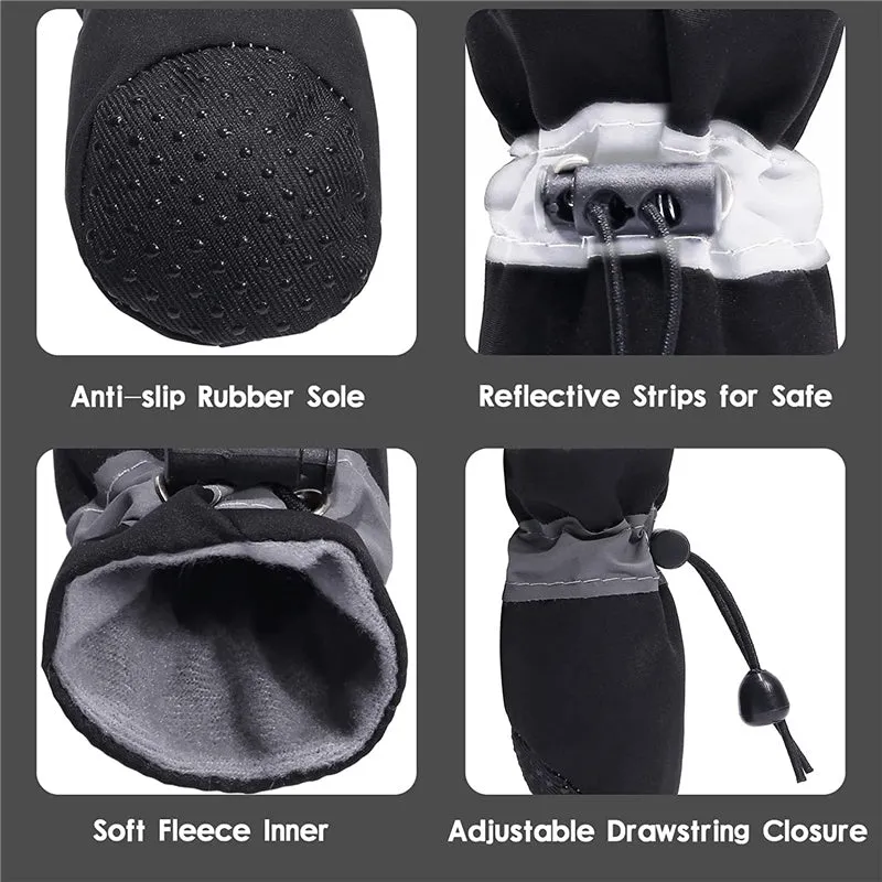 4Pcs Anti-Slip Sole Winter Snow Dog Booties with Reflective Straps Dog Shoes