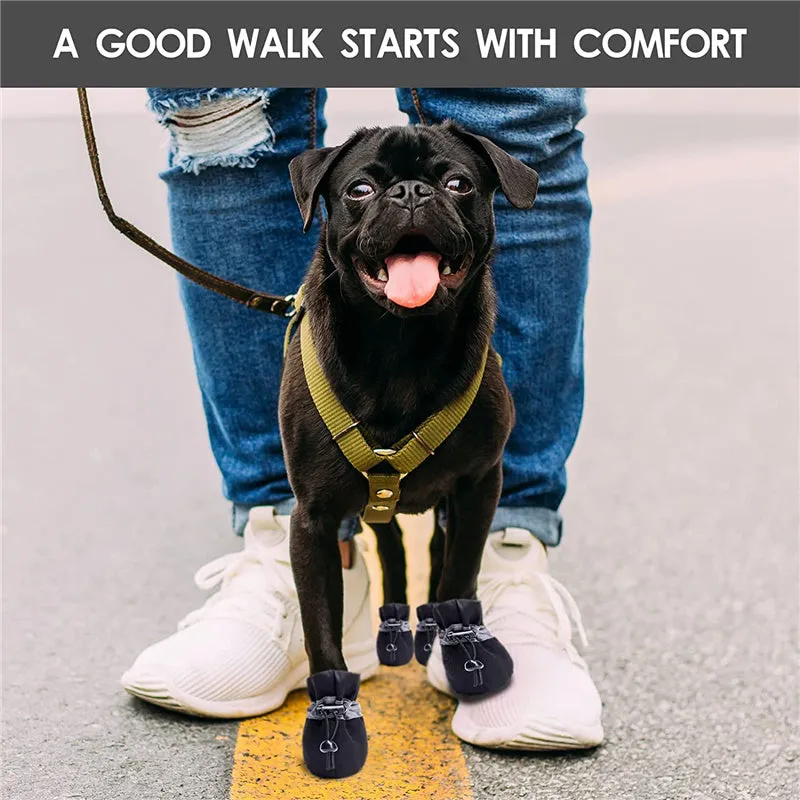4Pcs Anti-Slip Sole Winter Snow Dog Booties with Reflective Straps Dog Shoes