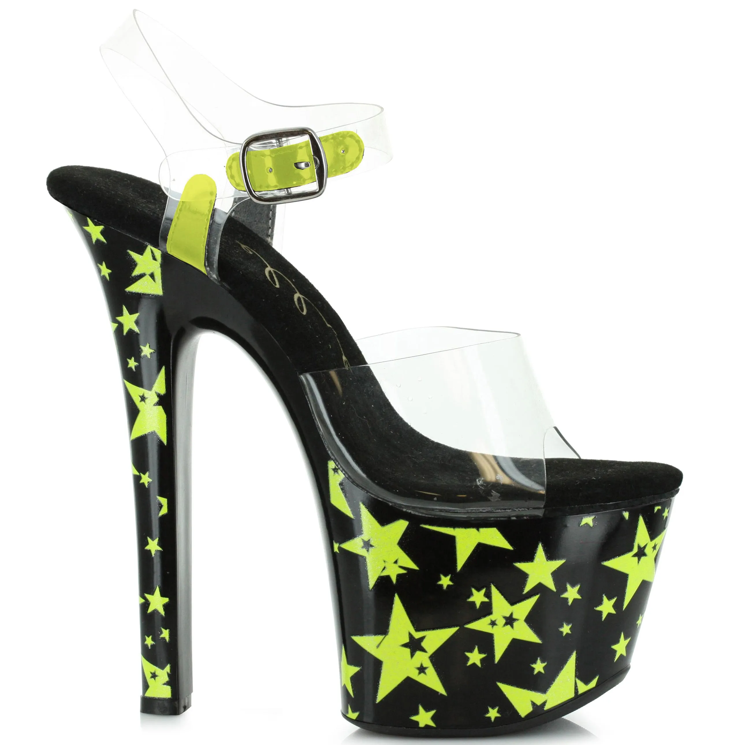 711-STARLA 7" Heel With Blacklight Reflective Stars