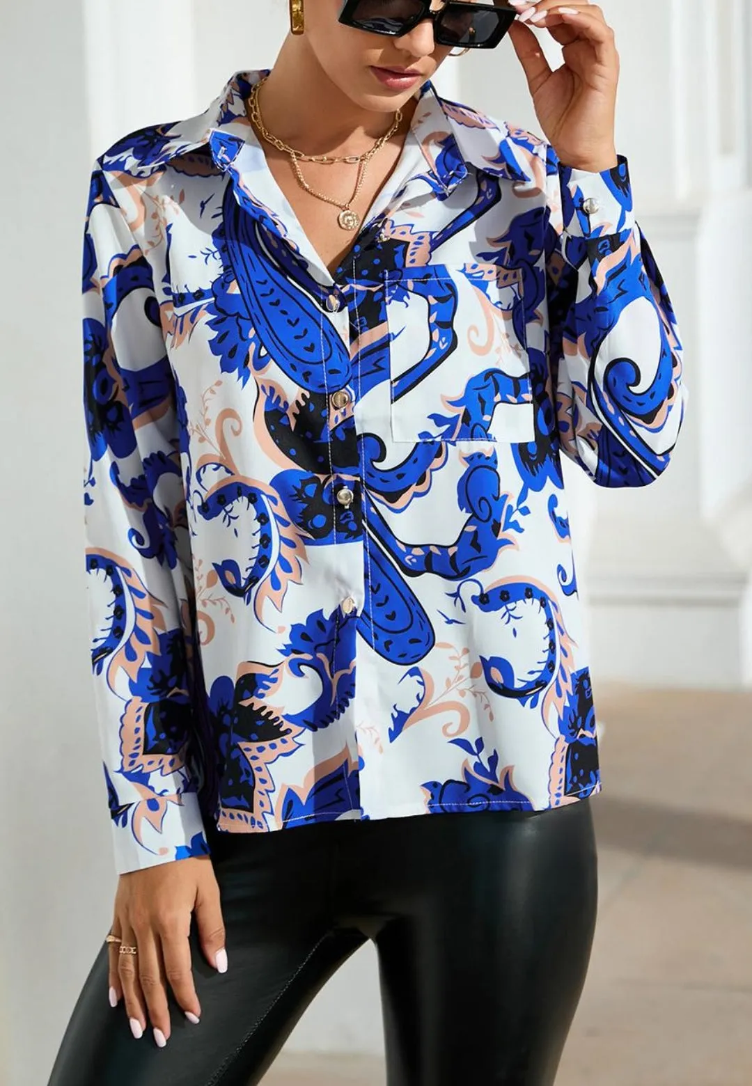Abstract Print Button Collared Shirt