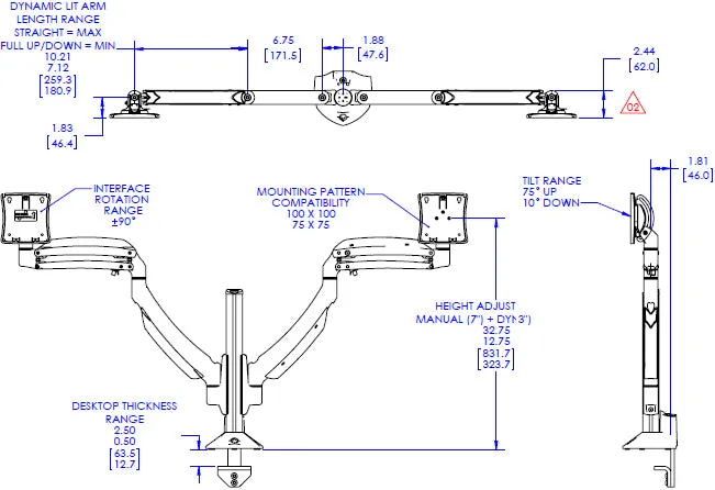 Chief Kontour K1C Dynamic Column Mount, 2 Monitors - K1C220