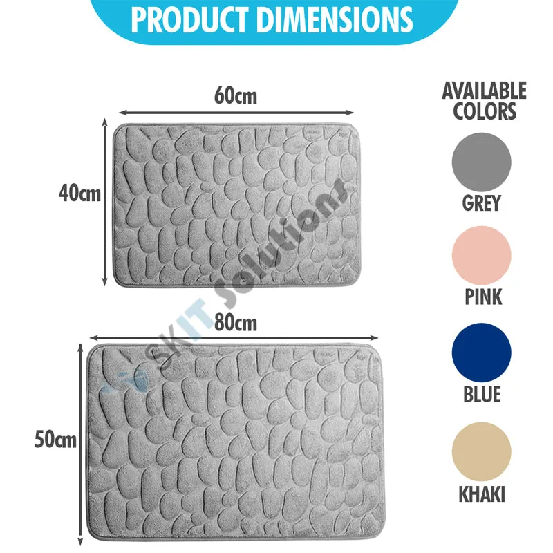 Cobblestone Embossed Bathroom Bath Mat Memory Foam Rugs Shower Room Absorbent Non-Slip Pad Floor Carpets Doormat