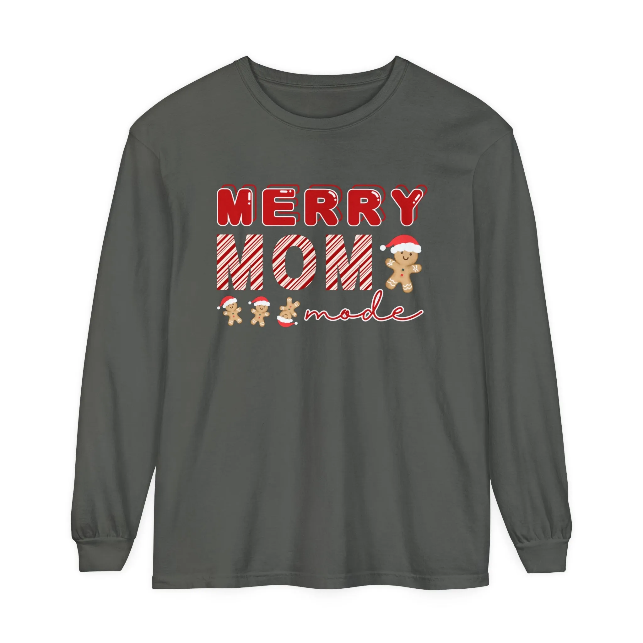 Comfort Colors Garment-Dyed Long Sleeve T-Shirt - 'Merry Mom Mode' Gingerbread Men Tee