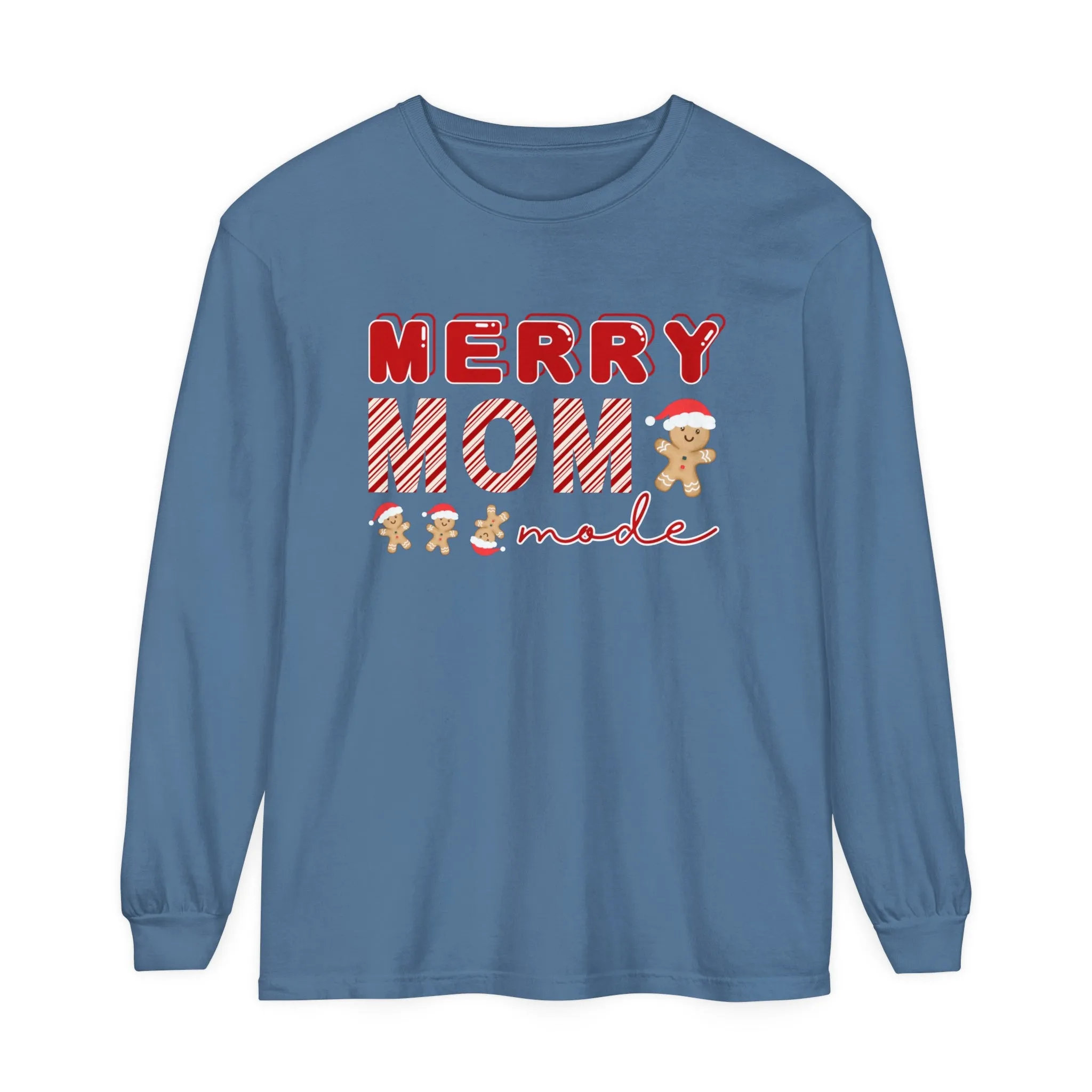 Comfort Colors Garment-Dyed Long Sleeve T-Shirt - 'Merry Mom Mode' Gingerbread Men Tee
