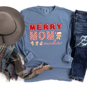 Comfort Colors Garment-Dyed Long Sleeve T-Shirt - 'Merry Mom Mode' Gingerbread Men Tee