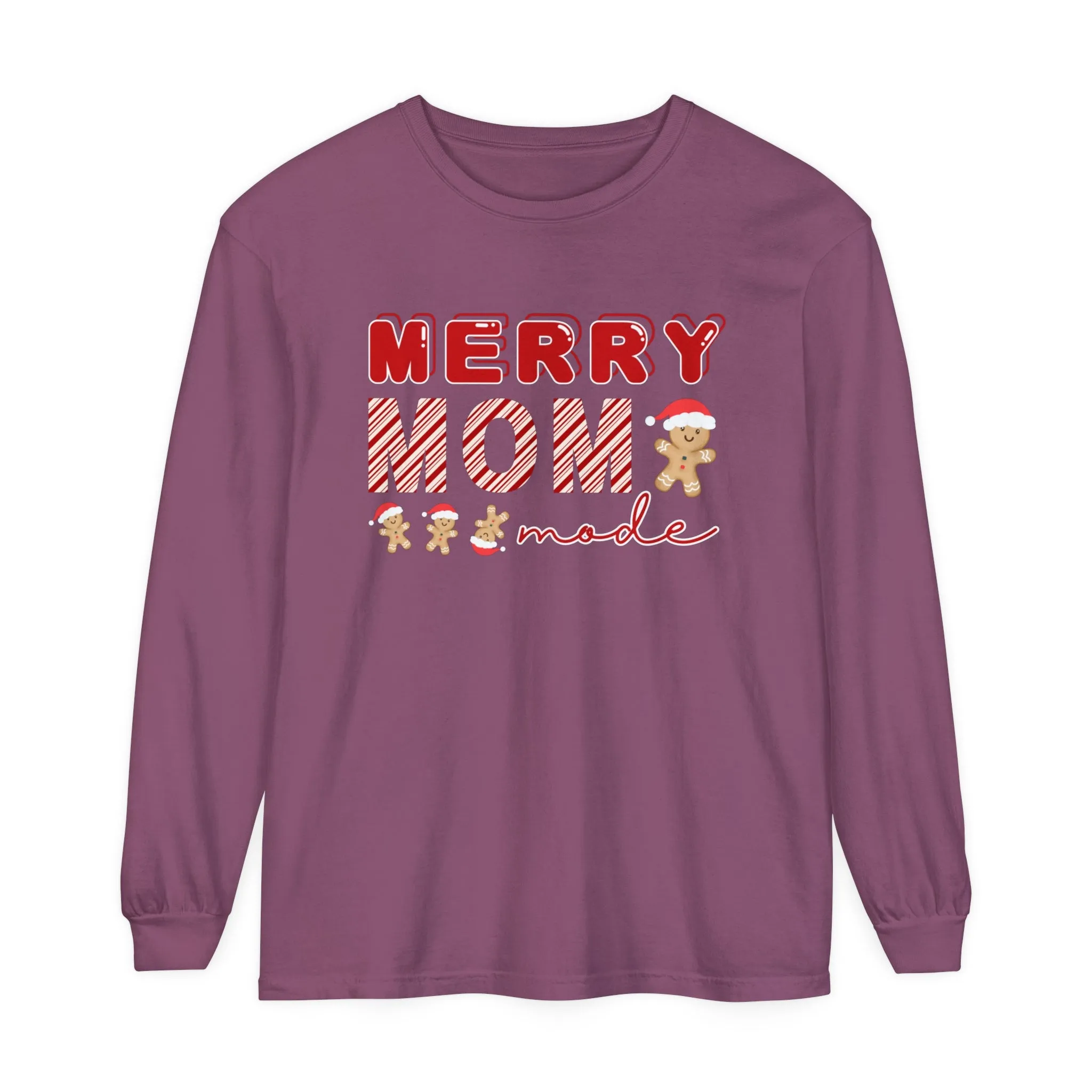 Comfort Colors Garment-Dyed Long Sleeve T-Shirt - 'Merry Mom Mode' Gingerbread Men Tee