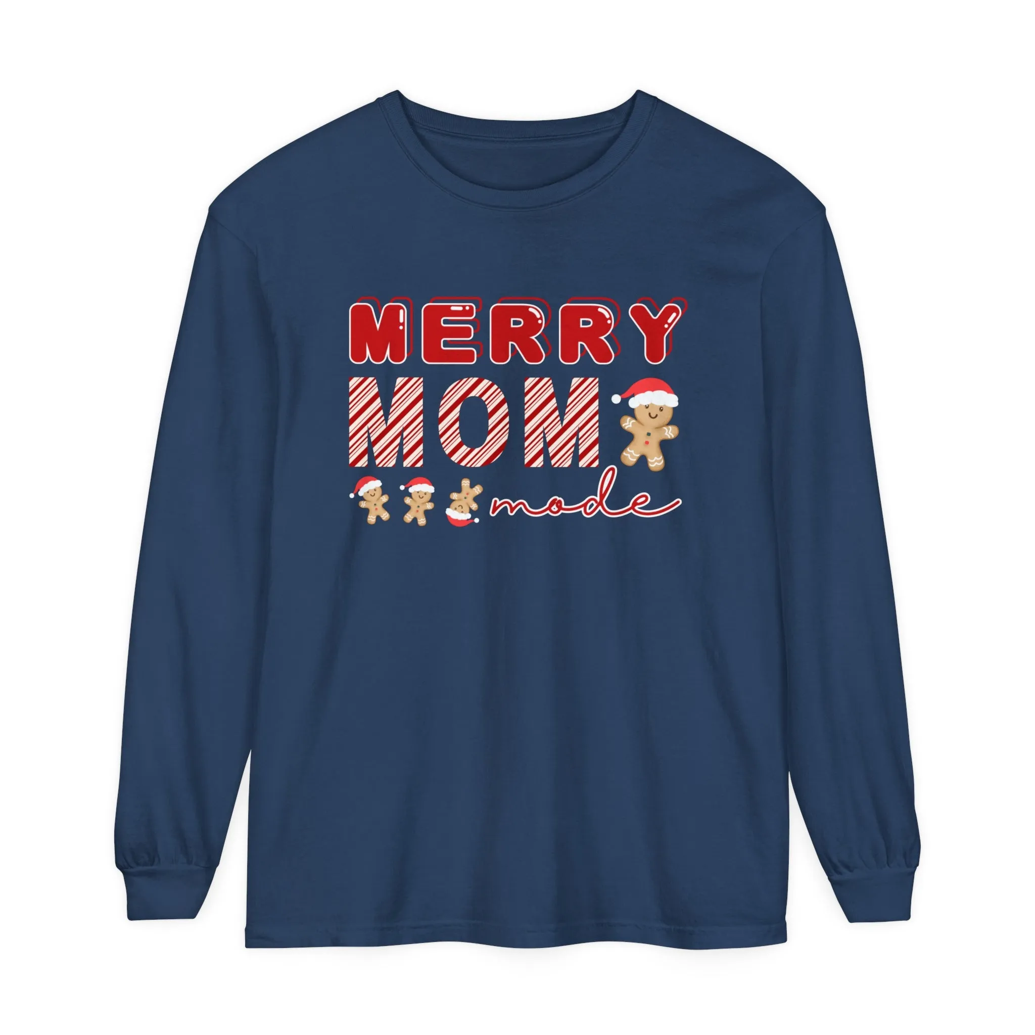Comfort Colors Garment-Dyed Long Sleeve T-Shirt - 'Merry Mom Mode' Gingerbread Men Tee