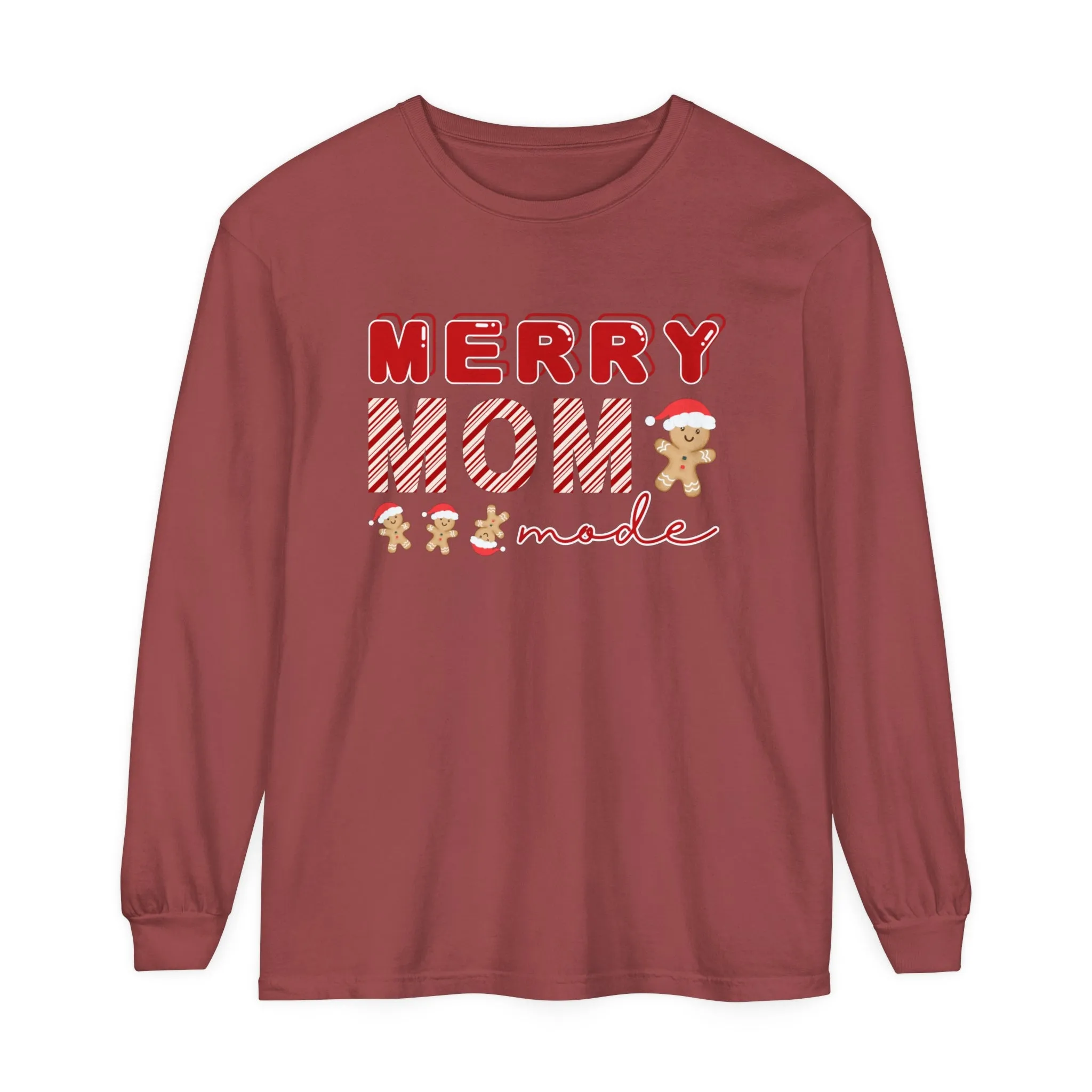 Comfort Colors Garment-Dyed Long Sleeve T-Shirt - 'Merry Mom Mode' Gingerbread Men Tee