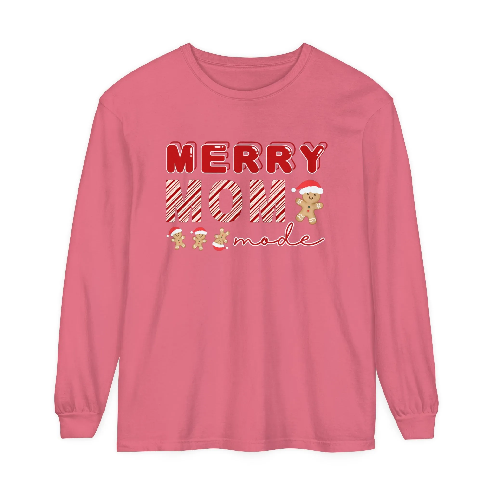 Comfort Colors Garment-Dyed Long Sleeve T-Shirt - 'Merry Mom Mode' Gingerbread Men Tee