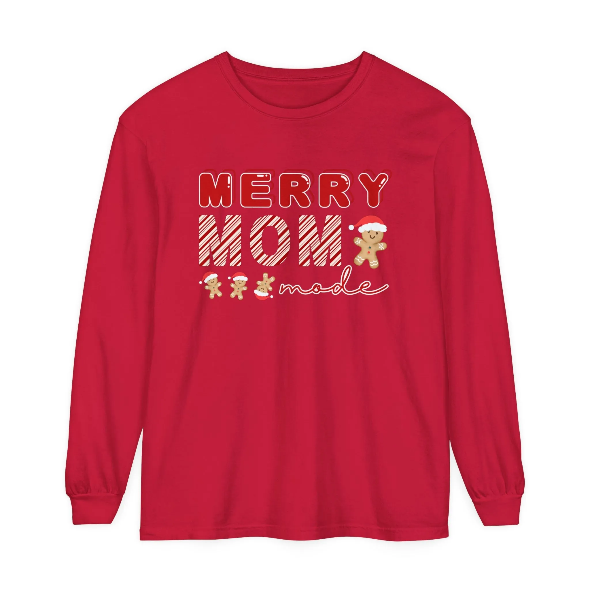 Comfort Colors Garment-Dyed Long Sleeve T-Shirt - 'Merry Mom Mode' Gingerbread Men Tee