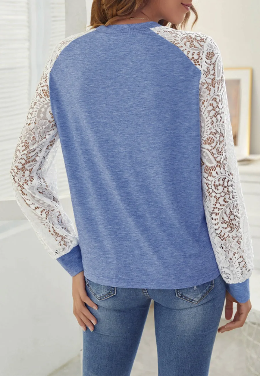 Contrast Lace Sleeve Sweater