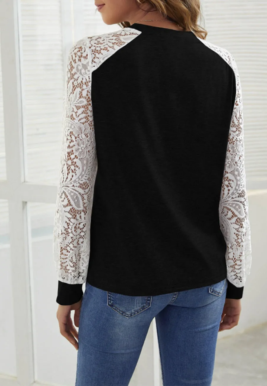 Contrast Lace Sleeve Sweater