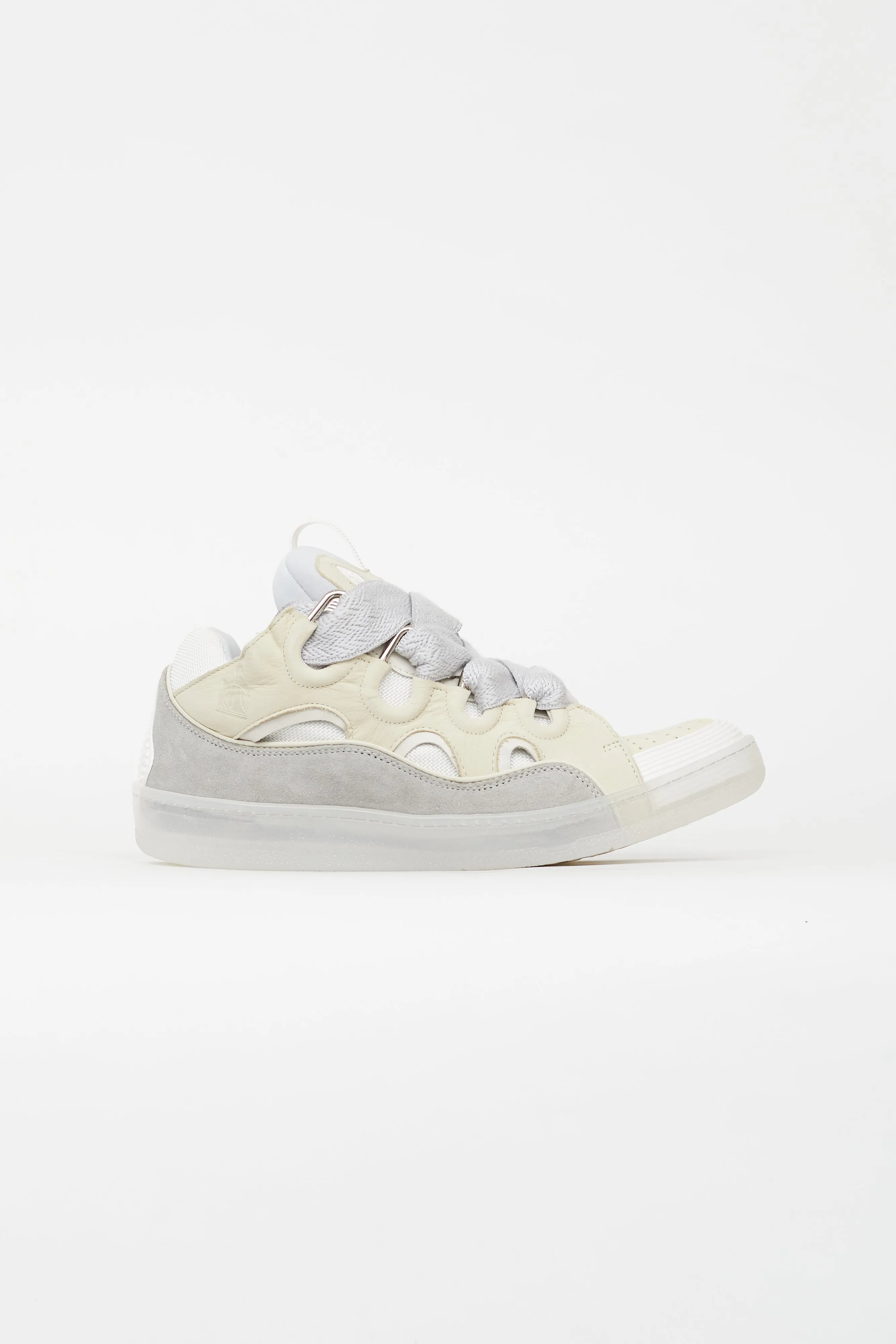 Cream & Grey Leather Curb Sneaker