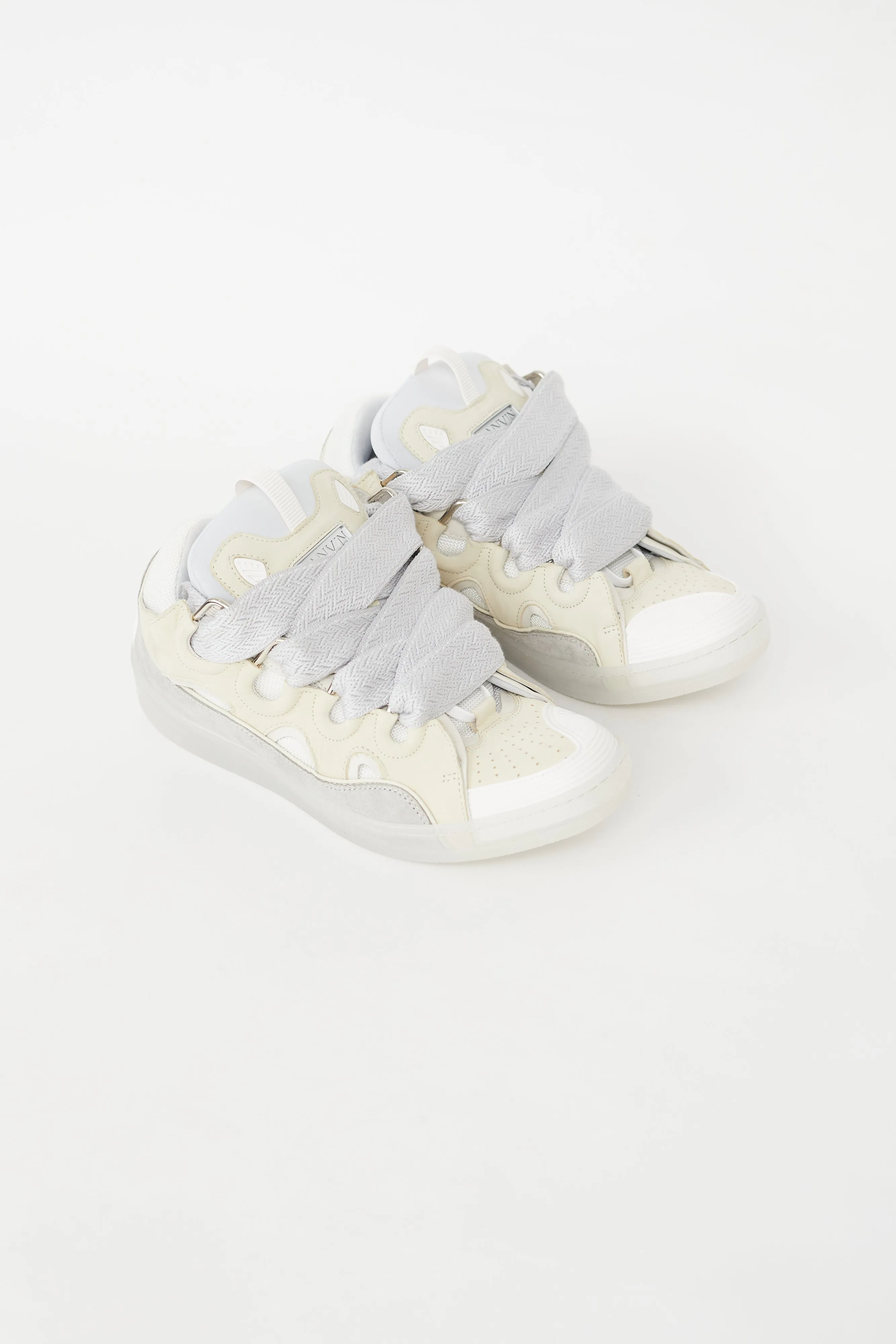 Cream & Grey Leather Curb Sneaker