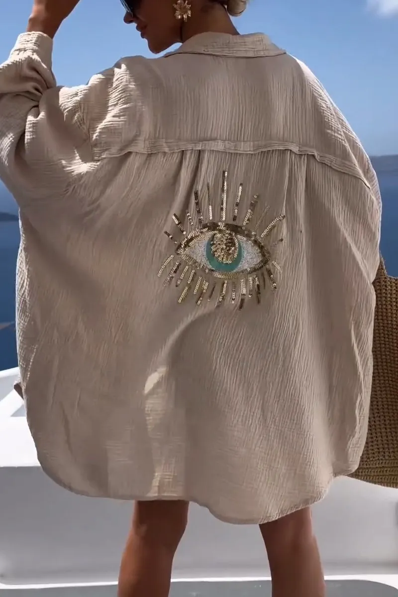 Evil Eye Casual Sequin Beaded Shirt🥰