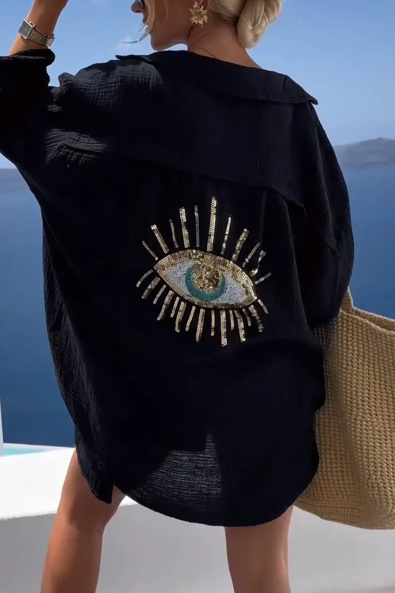 Evil Eye Casual Sequin Beaded Shirt🥰