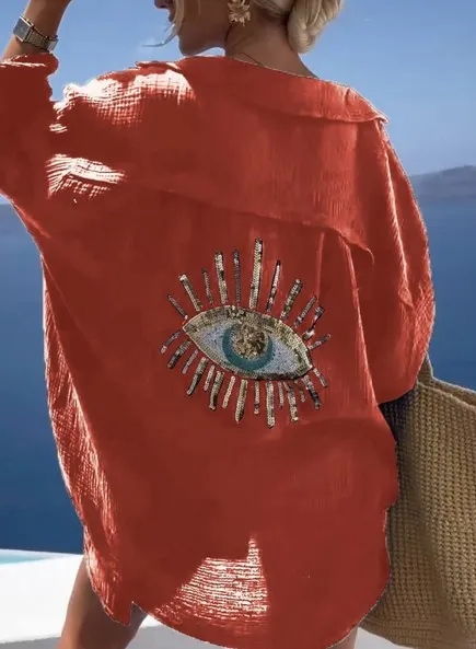 Evil Eye Casual Sequin Beaded Shirt🥰