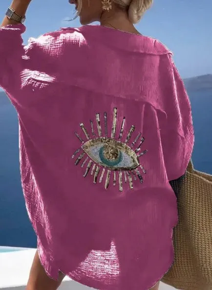 Evil Eye Casual Sequin Beaded Shirt🥰