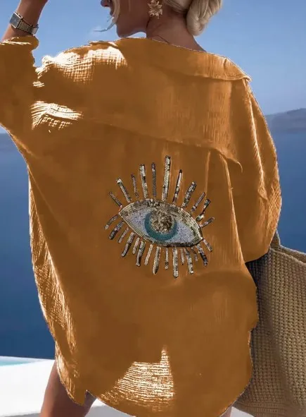 Evil Eye Casual Sequin Beaded Shirt🥰