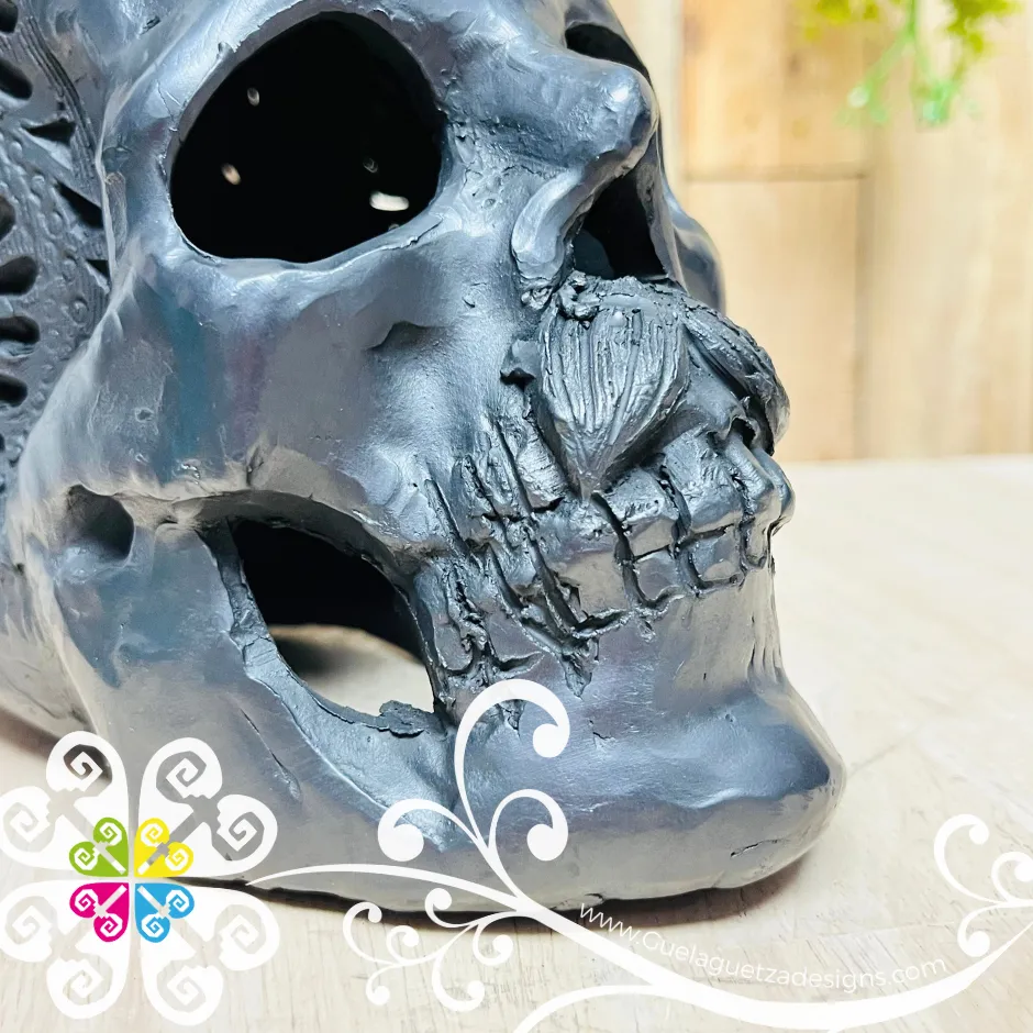Extra Large Calado Skull  - Black Clay Oaxaca
