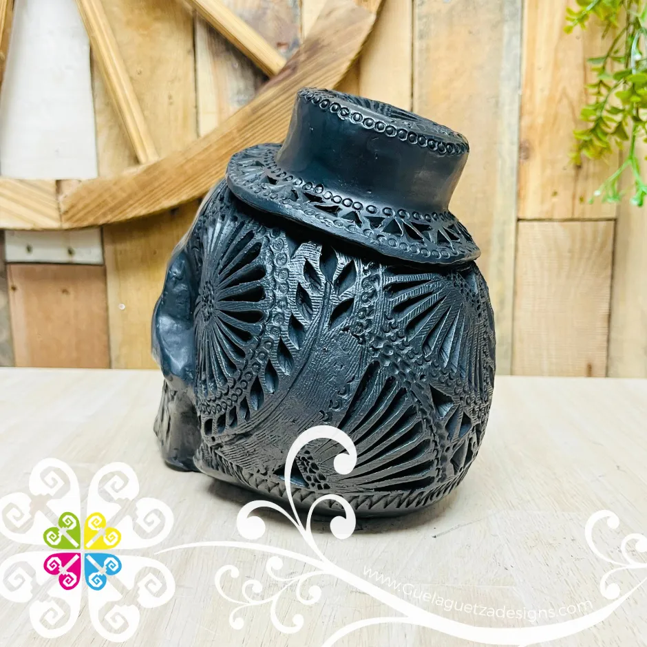 Extra Large Calado Skull  - Black Clay Oaxaca