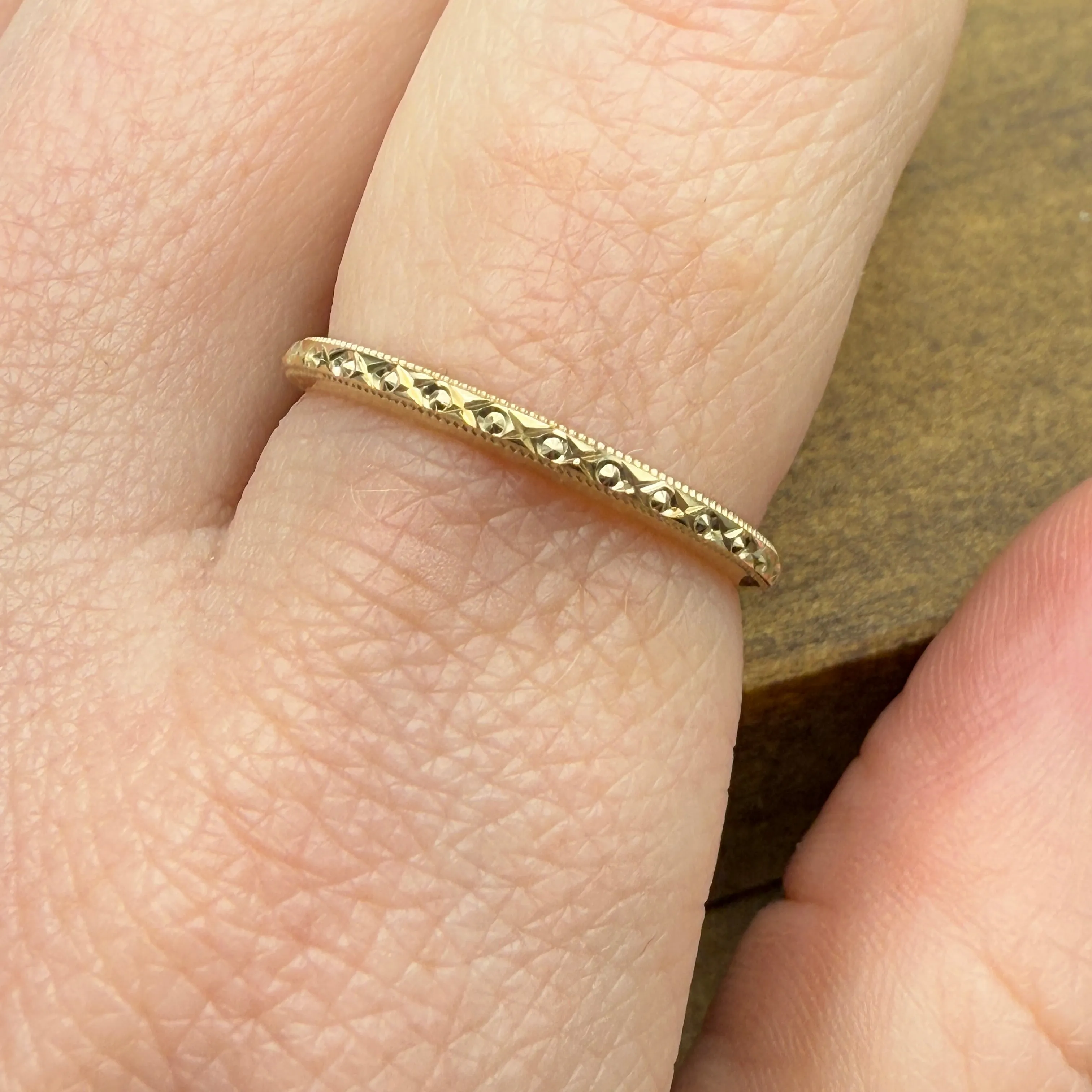 Geo Engraved Gold Band