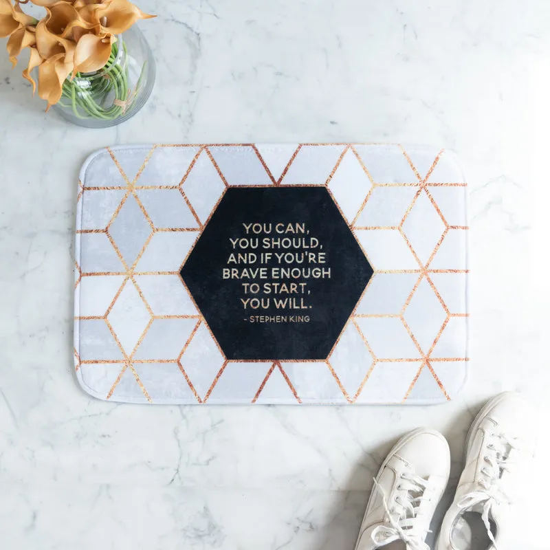 Inspiring Quote In Honeycomb Pattern Soft Feel Doormat