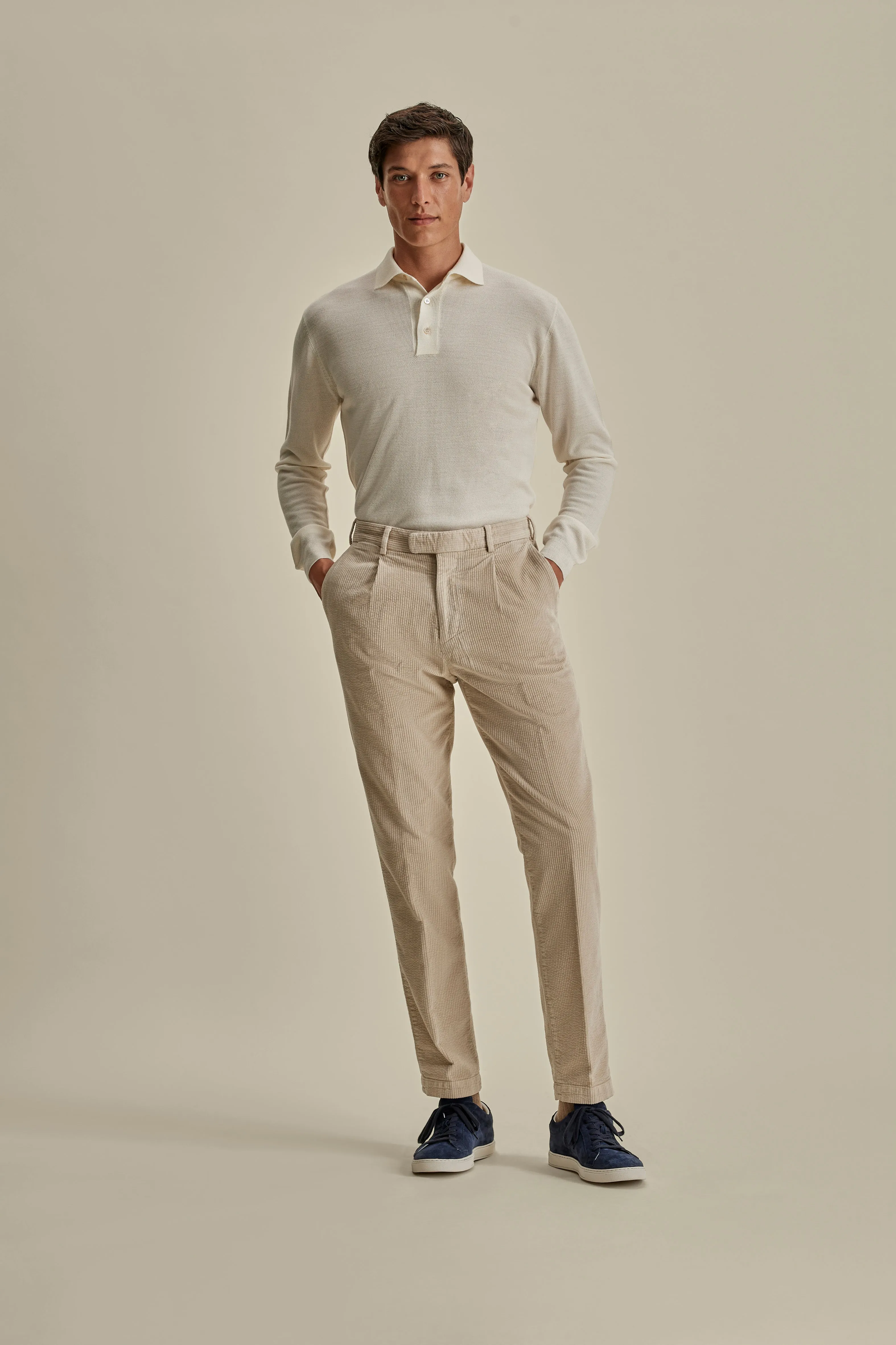 Knitted Merino Wool Long Sleeve Polo Shirt