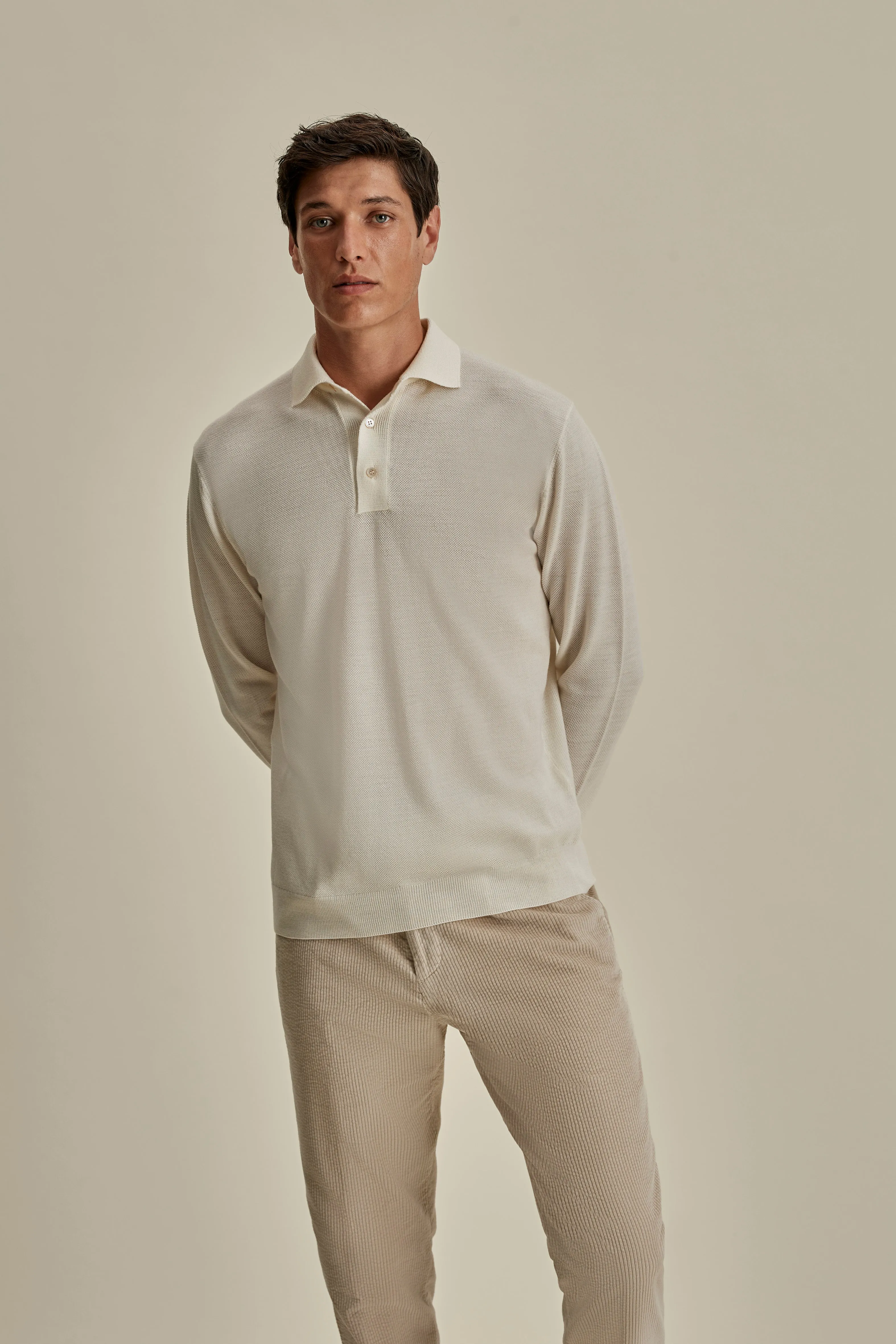 Knitted Merino Wool Long Sleeve Polo Shirt