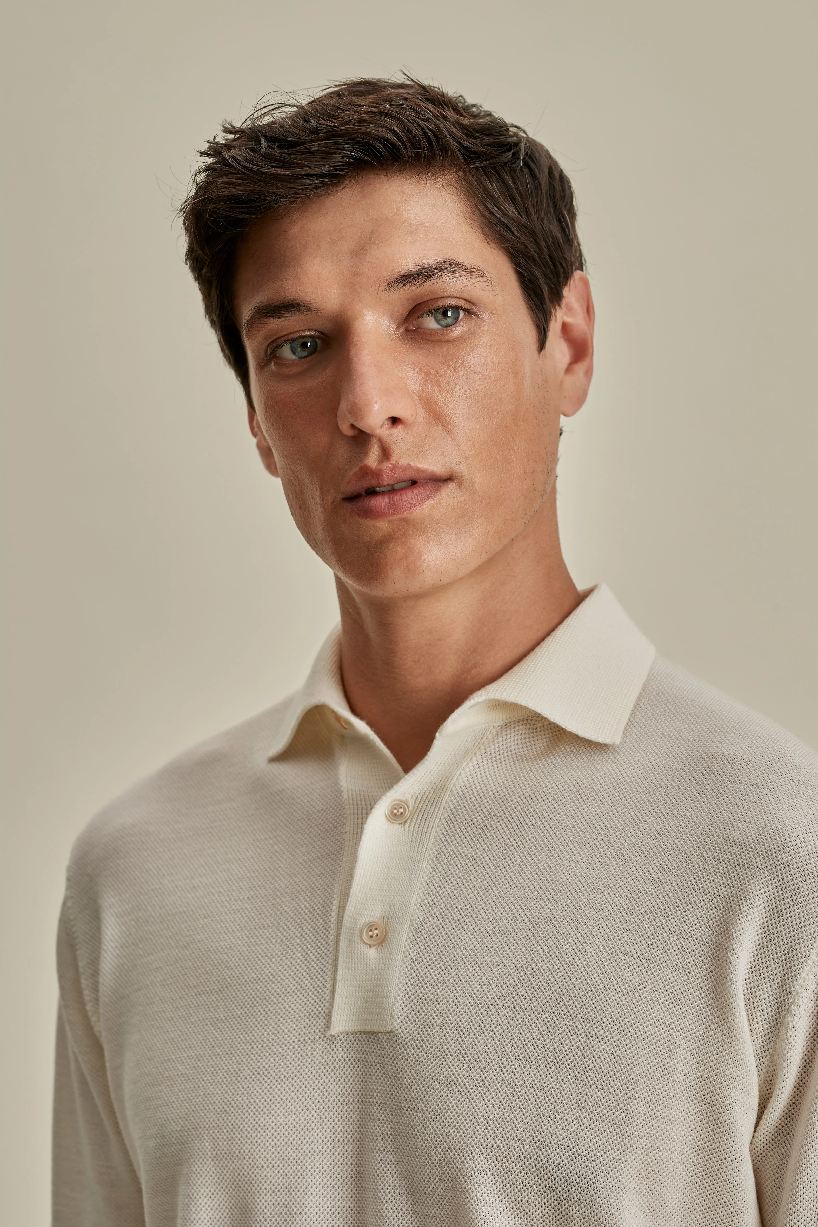 Knitted Merino Wool Long Sleeve Polo Shirt