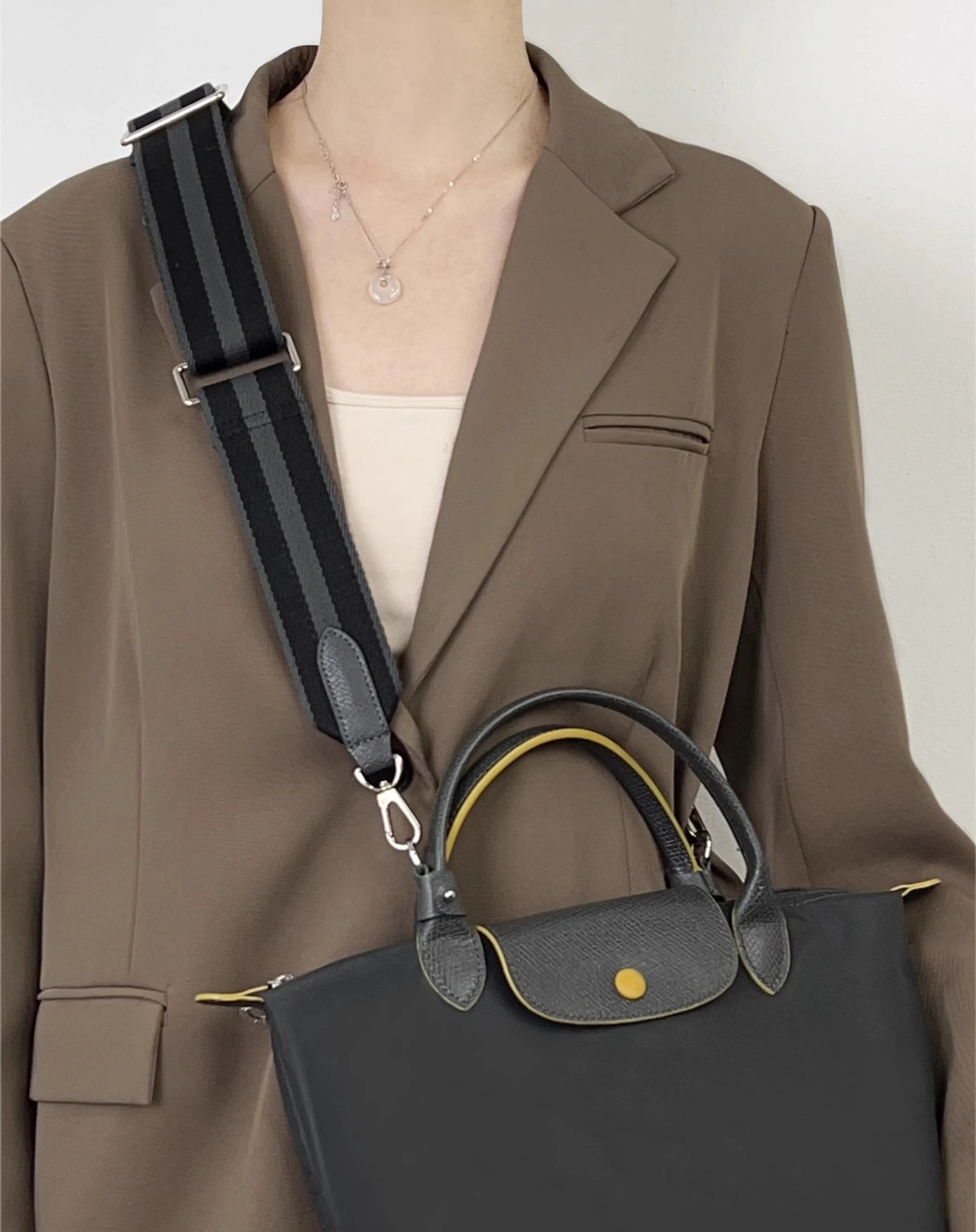 Le Pliage Energy bag adjustable bag strap,canves 4.7cm wide canvas straps, diagonal stripes instead of straps