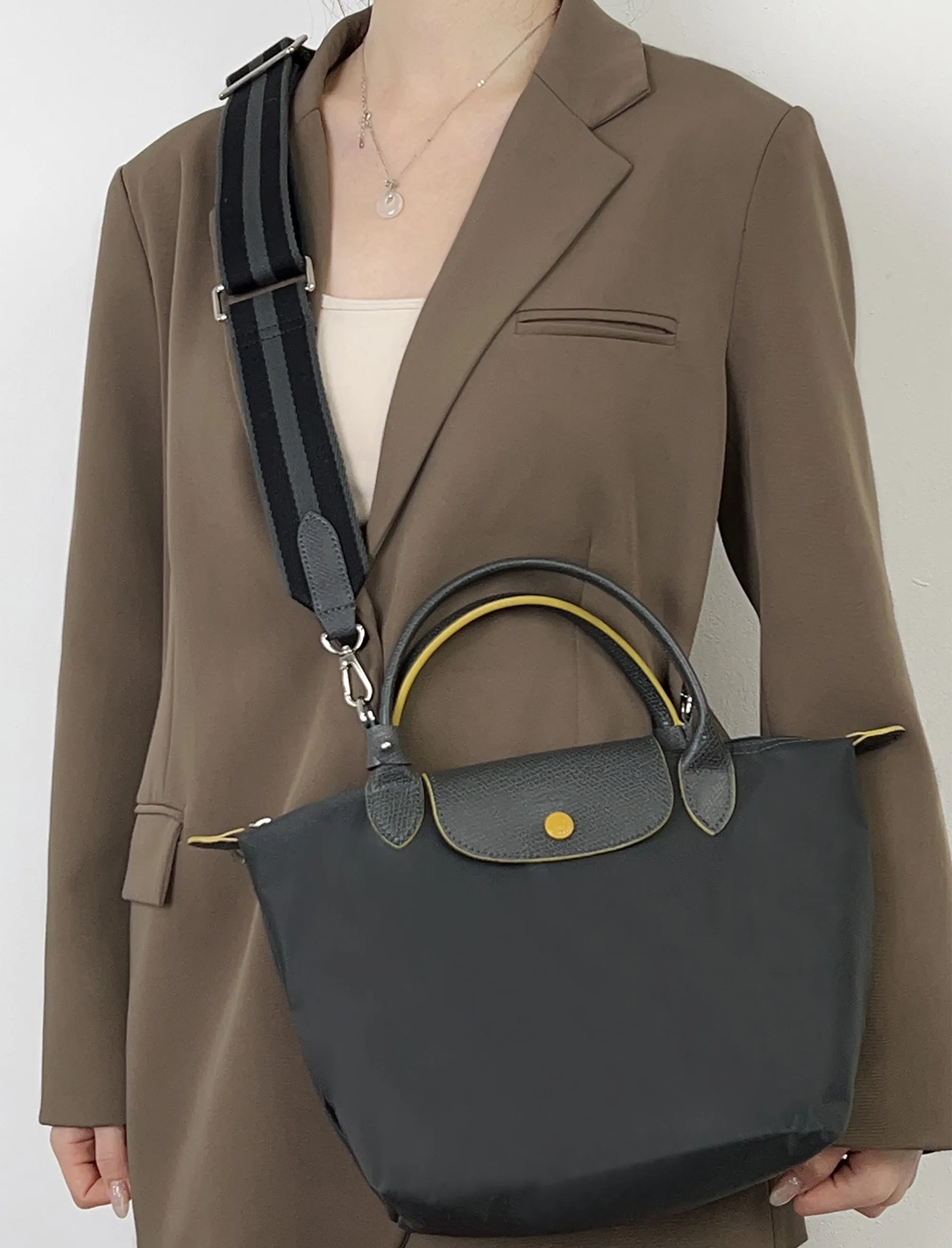 Le Pliage Energy bag adjustable bag strap,canves 4.7cm wide canvas straps, diagonal stripes instead of straps