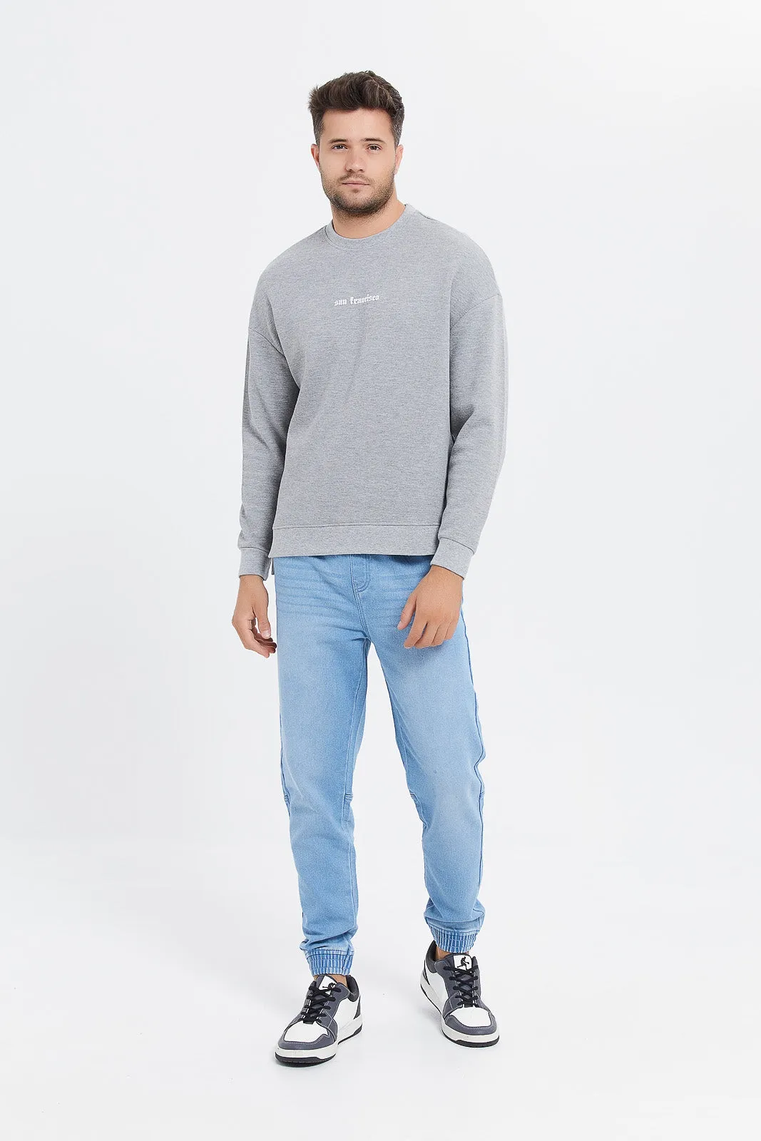 Men Grey Logo Print Sweatshirt
