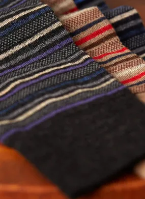 Merino Wool Oxford Stripe Sock in Charcoal