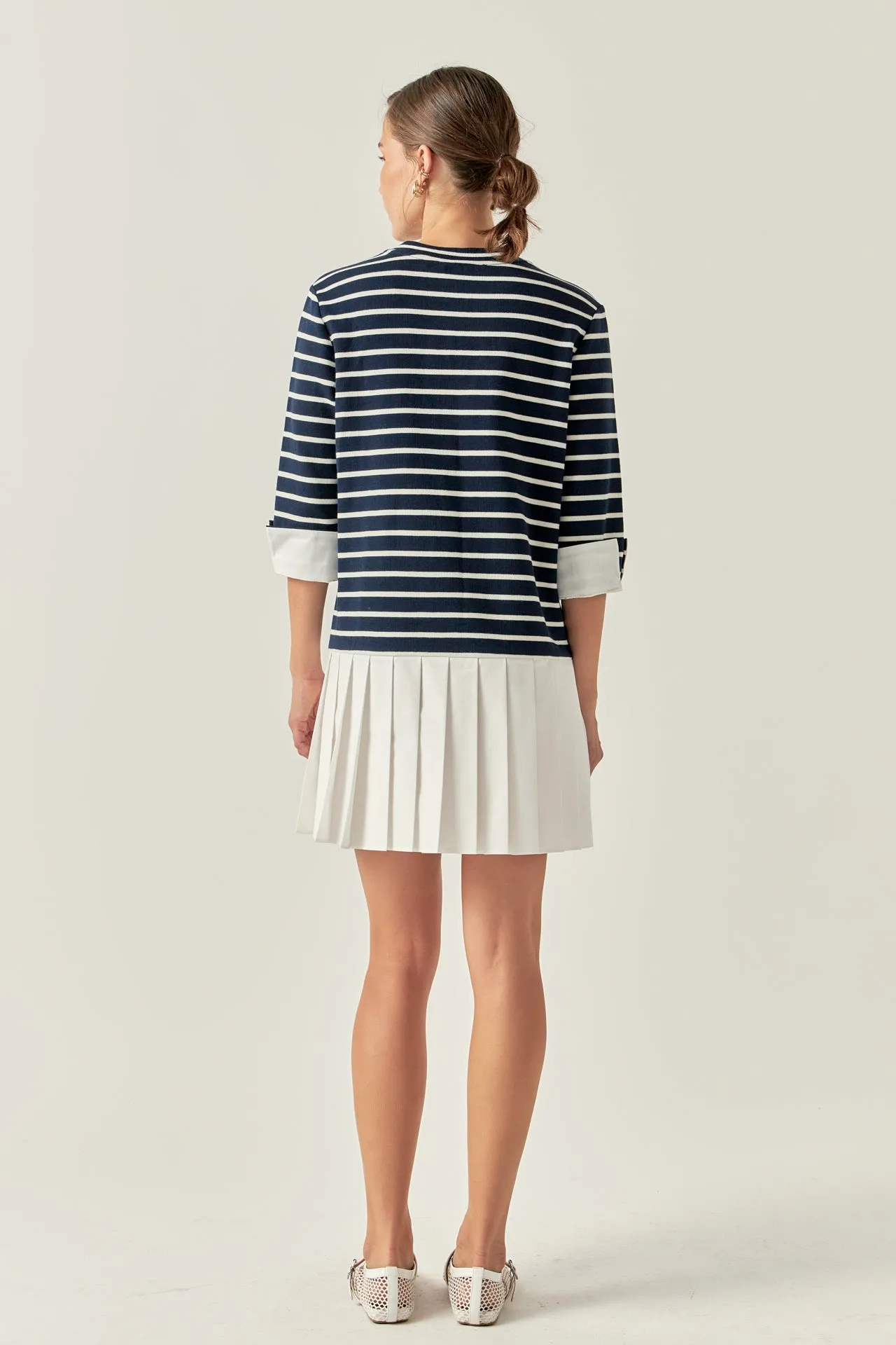 Mix Media Stripe Pleated Mini Dress