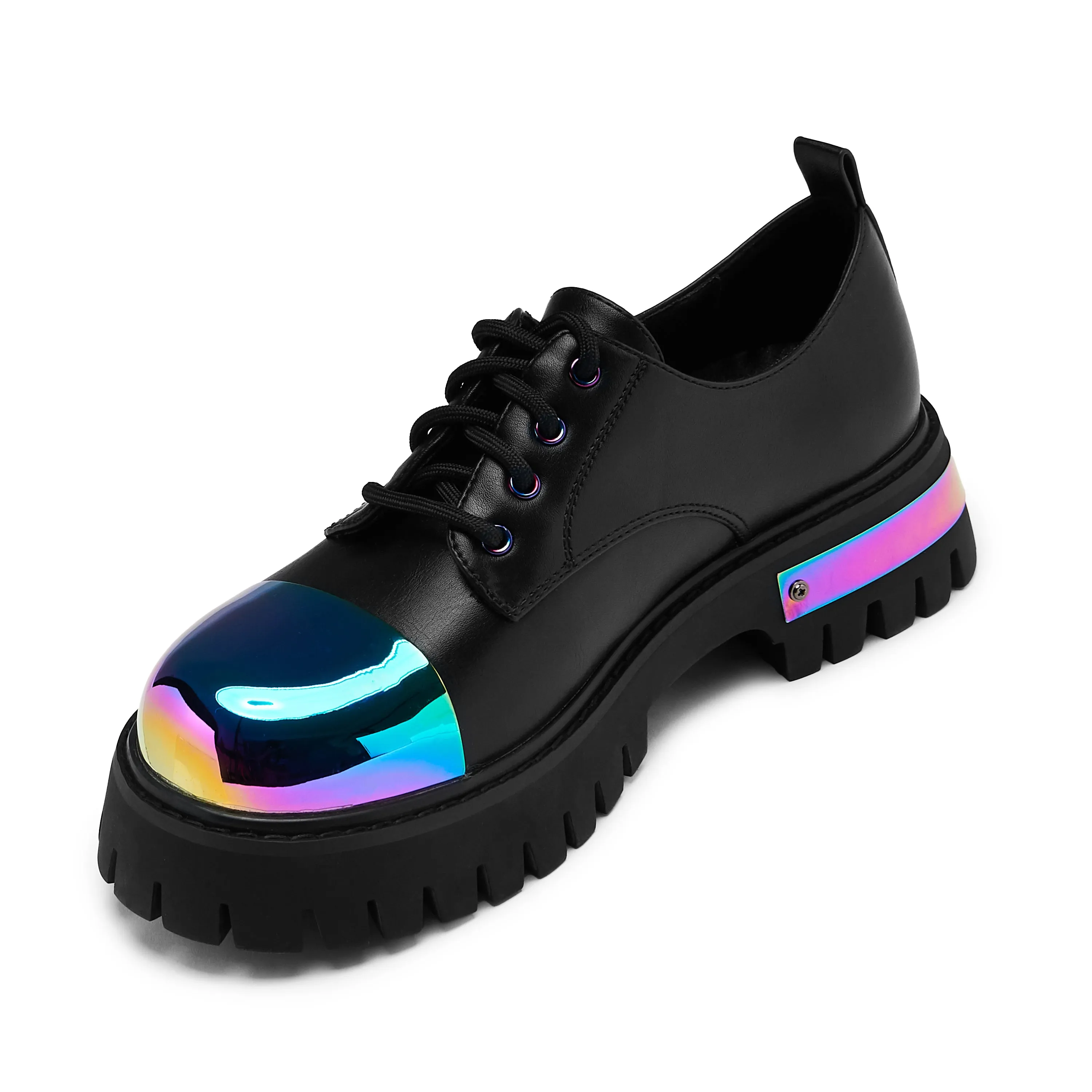Shelob Mens Black Iridescent Metal Toe Cap Derby Shoes
