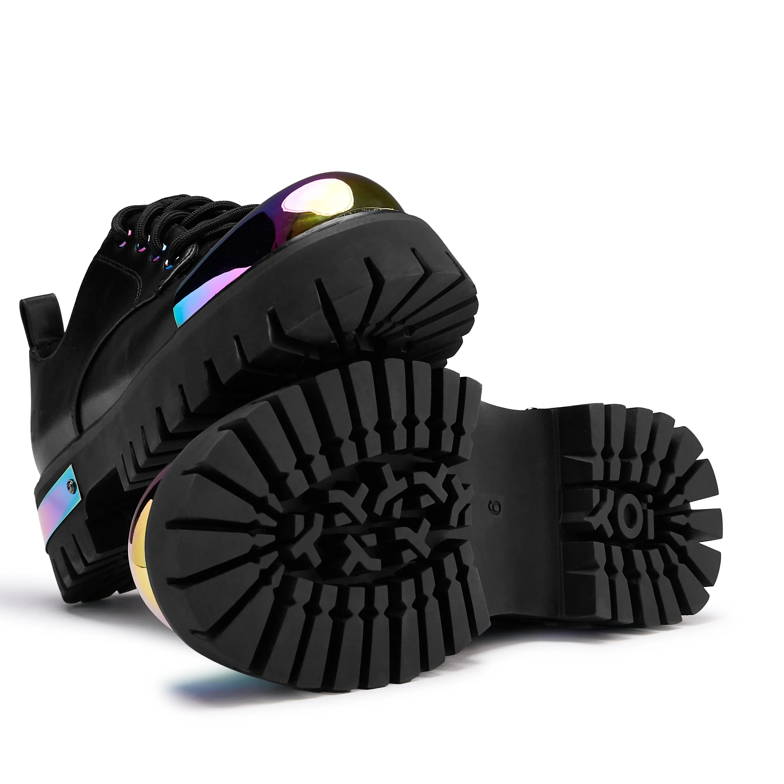 Shelob Mens Black Iridescent Metal Toe Cap Derby Shoes